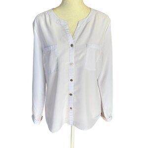 Notations Petite white long sleeve button down blouse women's size PL